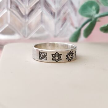 Seven Chakras Silver Band Ring Can Be Personalised, 6 of 7