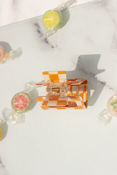 Orange Checkerboard Rectangle Claw Hair Clip, 5 of 7