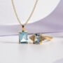 Blue Topaz Emerald Cut Ring In Sterling Silver And Gold, thumbnail 9 of 12