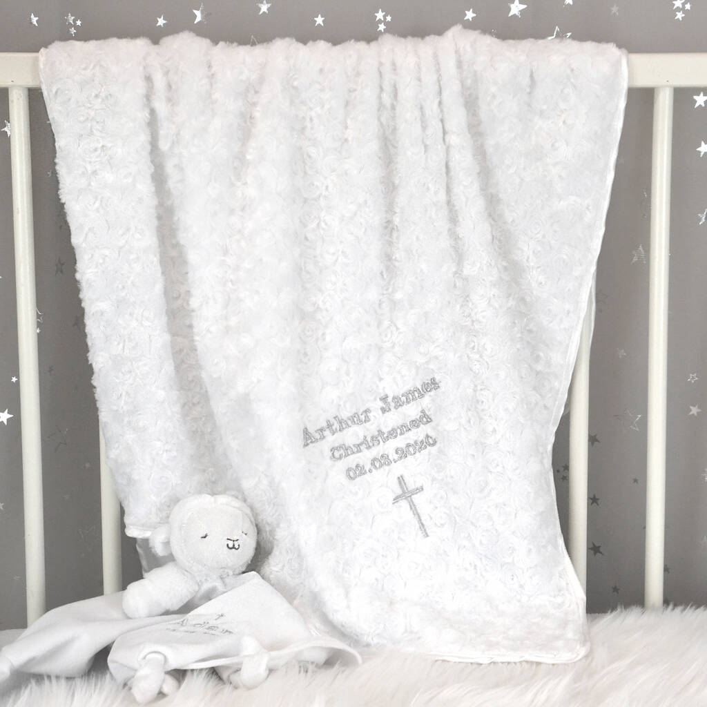 personalised white christening baby blanket by dcaro