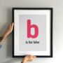 'B' Is For Bike Infographic Cycling Art Print, thumbnail 1 of 5