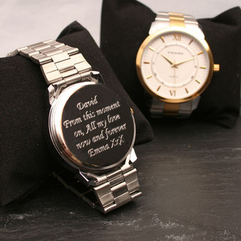 Gents Engraved Wrist Watch Silver And Gold Plated Alloy, 3 of 5