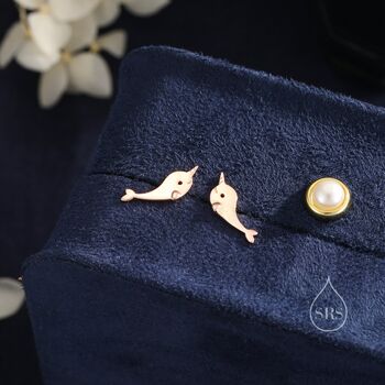 Sterling Silver Narwhal Unicorn Whale Stud Earrings, 4 of 12