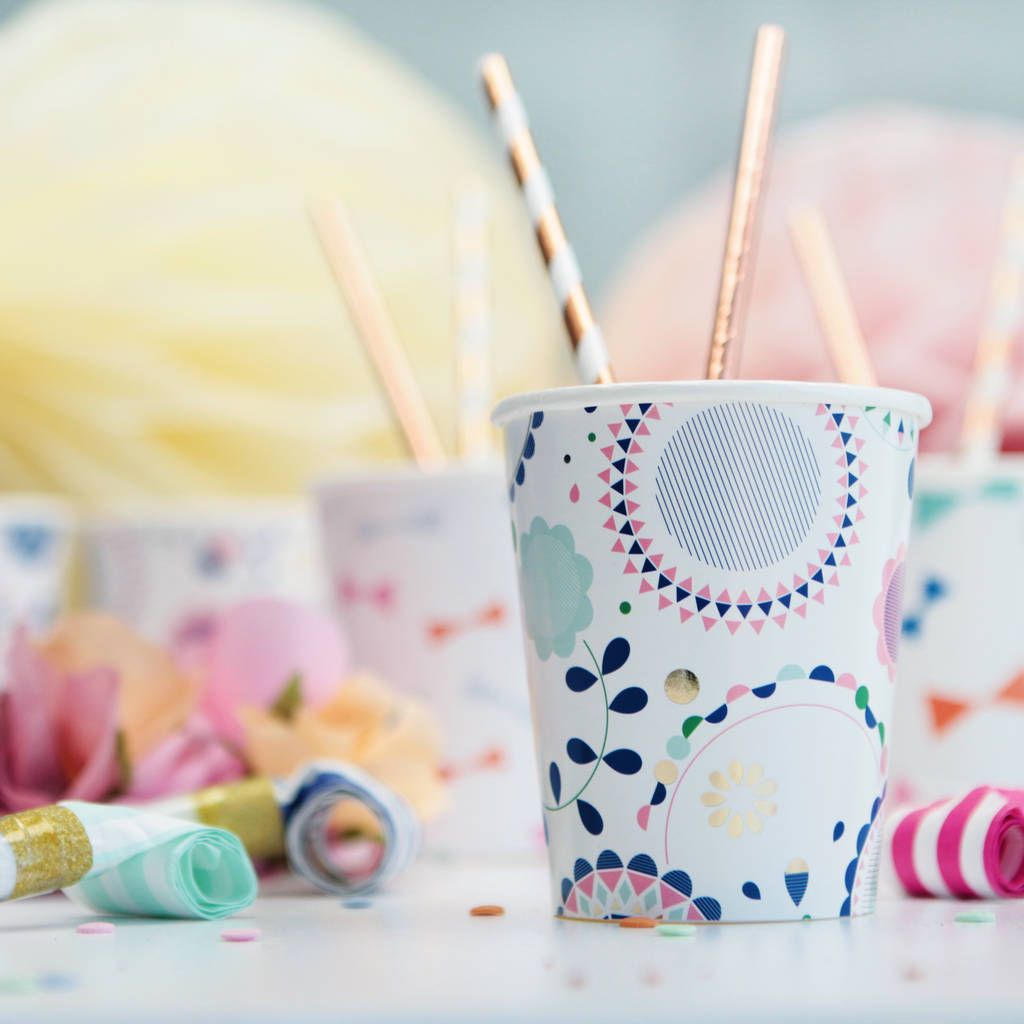 Colourful Print Paper Party Cups By Postbox Party