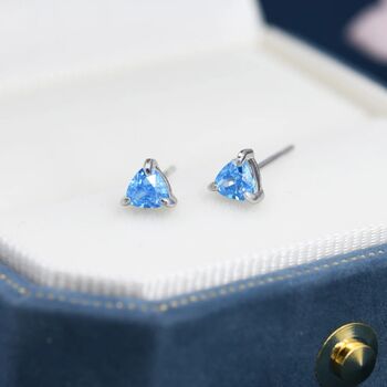 Trillion Cut Aquamarine Blue Cz Stud Earrings, 5 of 11