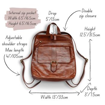 Leather Backpack With Pocket, Tan, 5 of 5