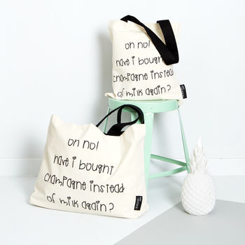 'Oh No! Champagne Instead Of Milk Again?!' Tote Bag, 2 of 3