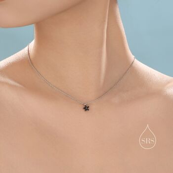 Tiny Black Cz Flower Necklace In Sterling Silver, 6 of 12