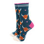 Highland Cow Autumn Leaves Toadstools Bamboo Ankle Socks Women's Green, thumbnail 1 of 4
