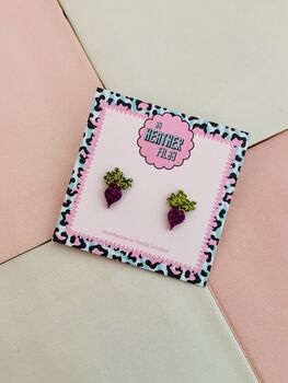Turnip Glitter Resin Studs / Garden Lover Gift / Fun Veggie Jewellery / Handmade Studs, 2 of 5