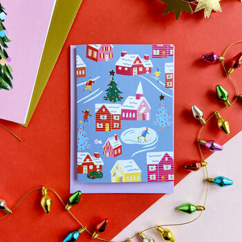 Christmas Village Gold Foiled Christmas Card, 2 of 4