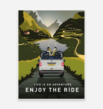 Enjoy The Ride Mountain Bike Art Print Vw Campervan, 2 of 4