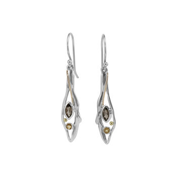 Molten Sterling Silver Citrine And Quartz Drop Earrings, 2 of 6