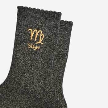 Women's Glitter Socks Black Gold Zodiac Virgo, 3 of 5