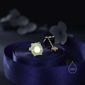Cute Enamel Frog Stud Earrings In Sterling Silver, 4 of 10