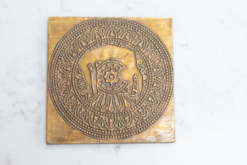 Yoga Themed Coaster Set, Wood And Brass, 8 of 12