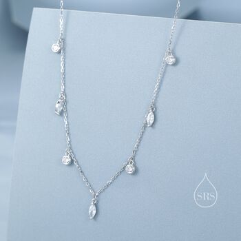 Sterling Silver Marquise And Round Cz Dangle Necklace, 2 of 12