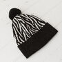 Lambswool Knitted Zebra Pom Pom Hat, thumbnail 11 of 12