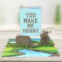 You Make Me Horny! 3D Rhinos Pop Up Silly Funny Anniversary Love Card, thumbnail 1 of 9