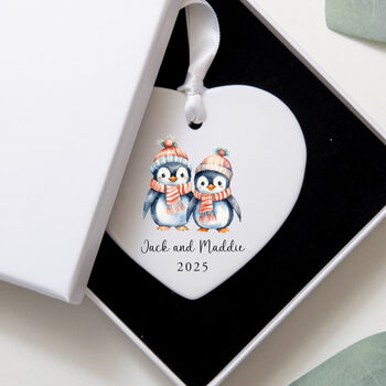 Personalised Penguin Christmas Heart Ceramic Decoration, 4 of 4
