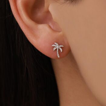 Palm Tree 16 G Flat Back Earrings In Sterling Silver, 7 of 11