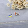 Mismatched Robin And Blue Tit Bird Stud Earrings In Sterling Silver, thumbnail 3 of 12
