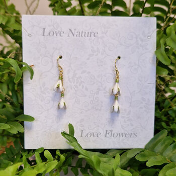 Snowdrop White Flower Drop Hook Earrings, Gold Tone, 3 of 4