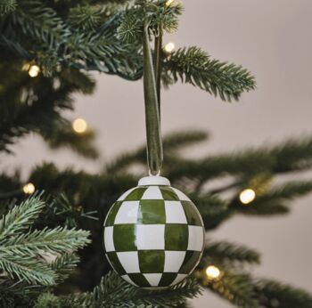 Modern Green Check Hand Painted Bauble, 2 of 3