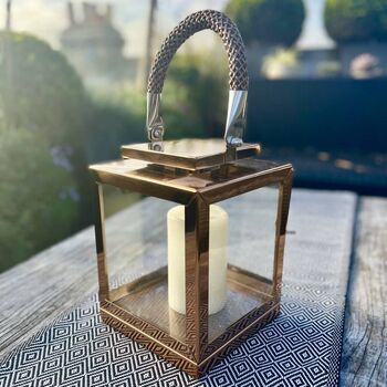 Copper Hurricane Lantern With Rope Handle, 3 of 10