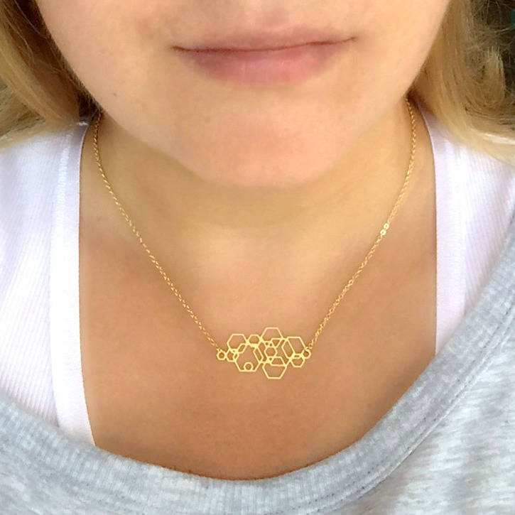 gold geometric hexagon necklace by misskukie