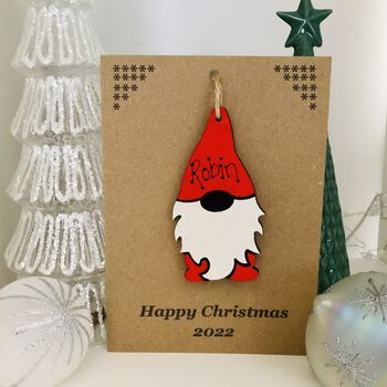 Personalised Grandson Gnome Christmas Card Decoration, 3 of 10