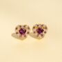 Red Heart Rhodolite Garnet Stud Earrings In Silver And Gold, thumbnail 6 of 10