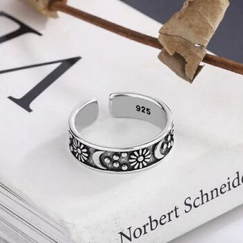 Adjustable Moon And Sun Silver Plated Thin Band Ring, 2 of 6