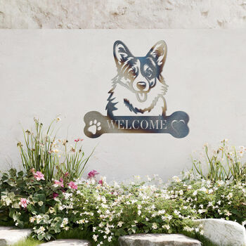 Personalised Welsh Corgi Welcome Metal Wall Art Sign For Home And Garden Decor, 9 of 11