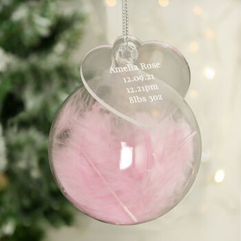 Personalised Pink Feather Glass Bauble, 2 of 3