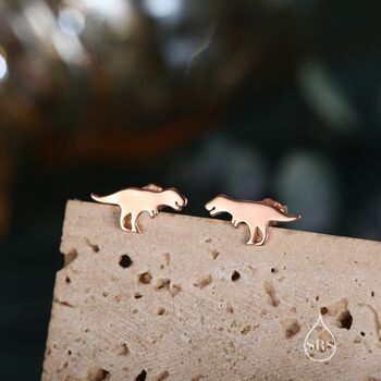 Sterling Silver T Rex Tyrannosaurus Dinosaur Stud Earrings, 5 of 12