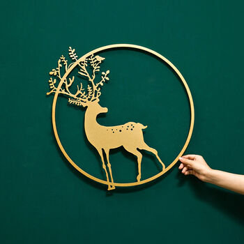 Circular 50cm Gold Reindeer Stag Wall Art, 7 of 12
