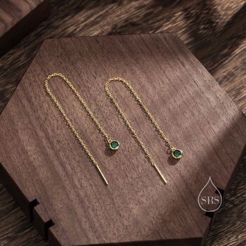 4mm Emerald Green Cz Threader Earrings, 2 of 9
