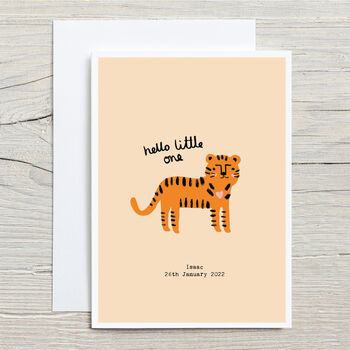 Hello Little One Personalised Tiger New Baby Card, 2 of 2