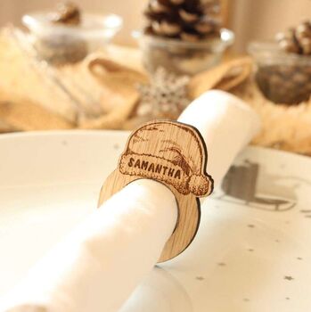 Personalised Santa Hat Napkin Rings Place Names For Christmas Table, 3 of 5