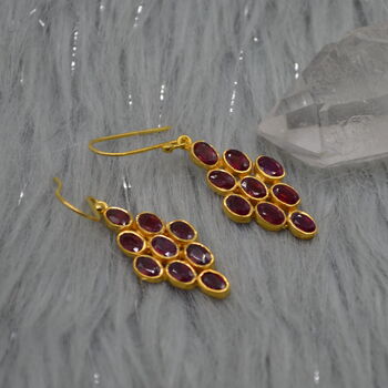 Red Ruby Drop Earrings: Gold Plated Sterling Silver, 3 of 7