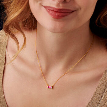 Baguette Birthstone Necklace In 18 Carat Gold Vermeil, 8 of 12