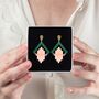 Green And Pink Art Deco Pop Earrings For Her, thumbnail 4 of 4