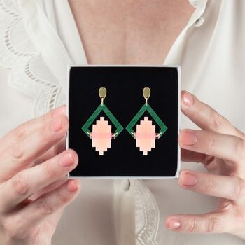 Green And Pink Art Deco Pop Earrings For Her, 4 of 4