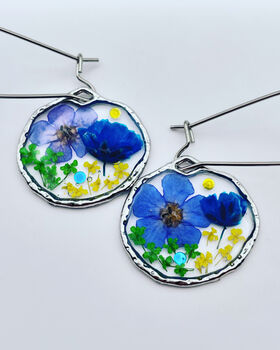 Dried Flowers Round Drop Earrings Small Hand Made, 3 of 9