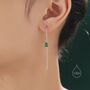 Emerald Green Droplet Cz Threader Earrings, thumbnail 4 of 11