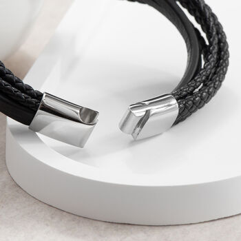 Personalised Travel Compass Stacked Leather Bracelet, 5 of 5