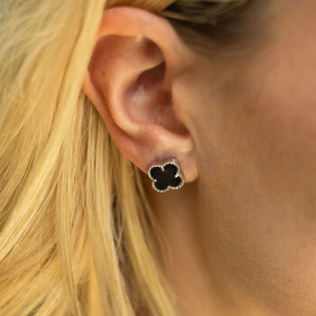 Black Four Leaf Clover Earrings, 2 of 4