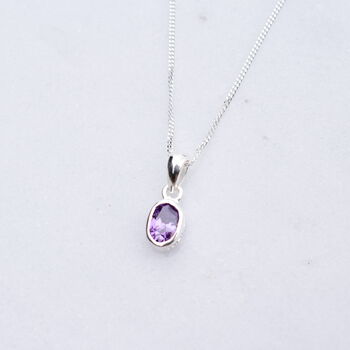 Silver Amethyst Oval Pendant Necklace, 2 of 5