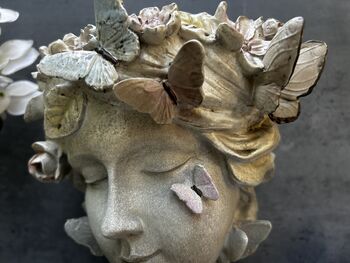 26cm Grey Green Ladies Head Plant Pot With Pink Flowers, 2 of 12